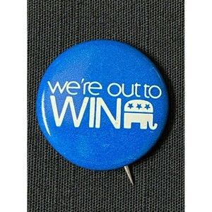1976 Republican We're Out To Win Button Vintage #1